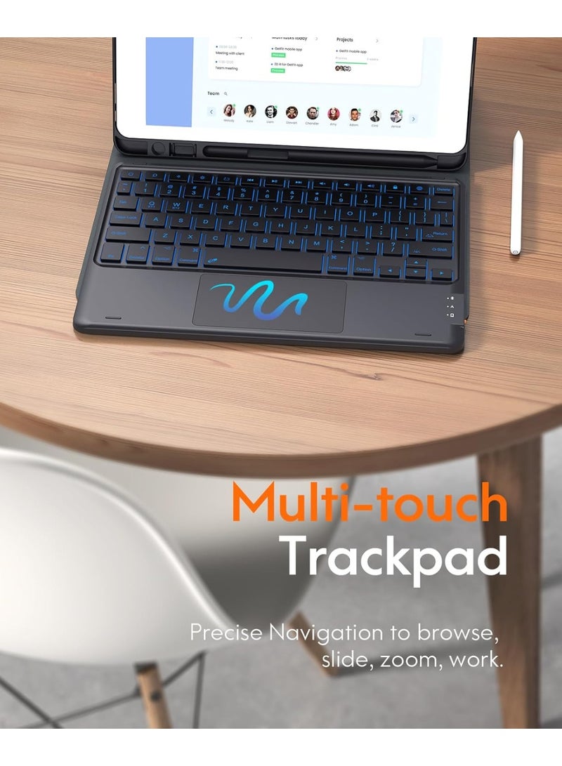 Arabic/English Keyboard Case for iPad 9th Generation, 7 Color Backlit, Multi-Touch Trackpad, Built-in Pencil Holder, 2 Wireless Channels, Flip Stand Keyboard Case for iPad 9th/8th/7th Gen 10.2” , Black - Image 5